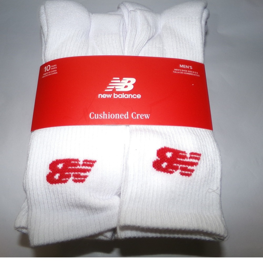 New Balance Mens 10 Pack Crew Athletic Performance Socks White Logo